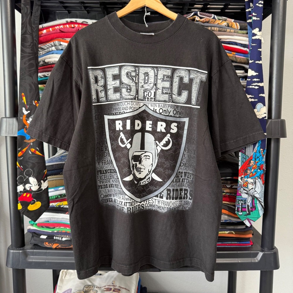 Vintage Black Raiders Respect Riders Graphic Tee XL Light Wear